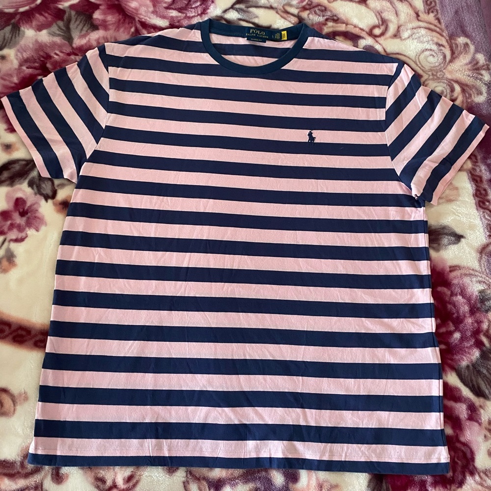 Polo Ralph Lauren Classic Fit Men’s Size Large Stripe Pink & Blue T-Shirt NWOT